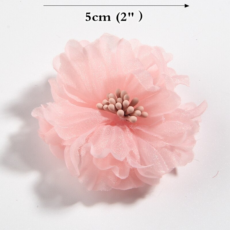 60PCS 5CM 2" Beauty Chiffon Artificial Hair Flowers Blossom With Matches For Bouquet Wedding Party Craft Home DIY Decoration