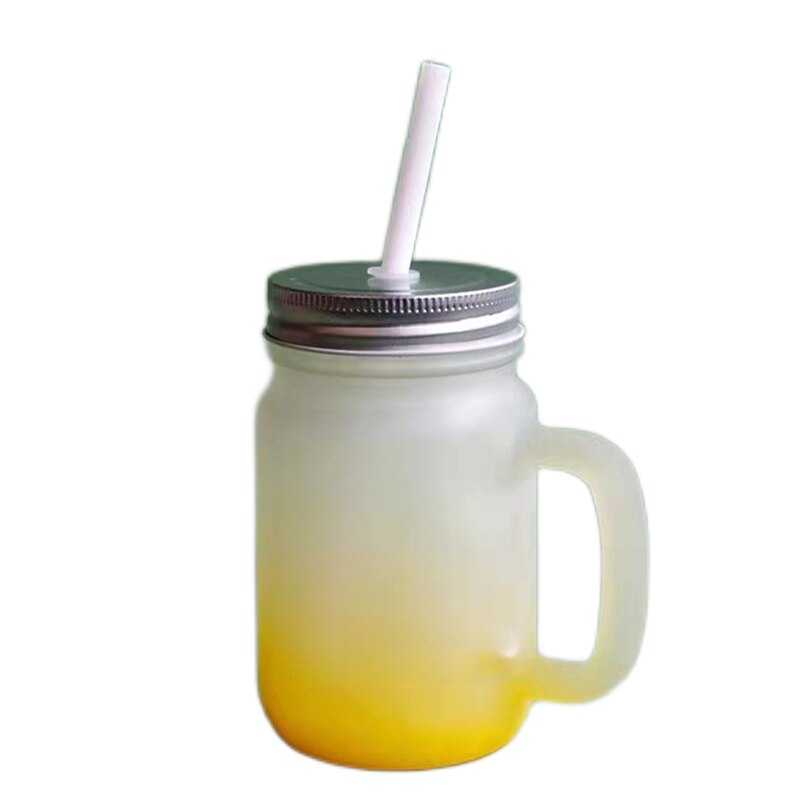 15oz Gradient Beer Cups Blank Sublimation Frosted Glass Mason Cup With Handle Custom Coffee Mugs For Wedding: Yellow