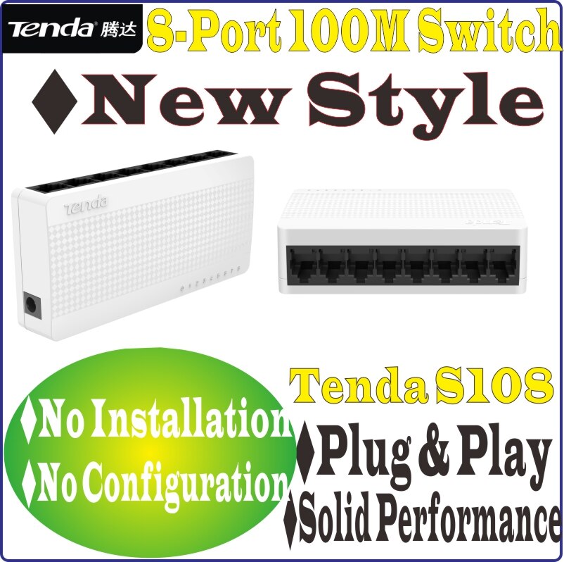 Tenda – commutateur de réseau S108, commutateur Ethernet rapide à 8 Ports 10/100Mbps, commutateur 8 ports 10/100M pour petite entreprise, boîte de détail sans couleur