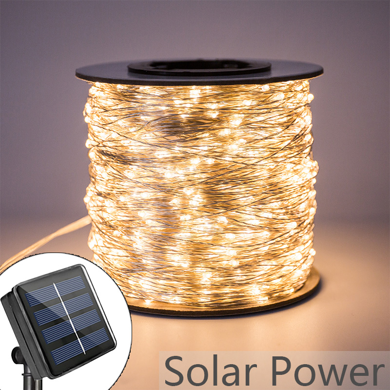 Guirnalda Led plateada de 100M para exteriores, decoración impermeable para jardín y Patio, guirnaldas de luces, iluminación para de boda, lámparas de energía Solar