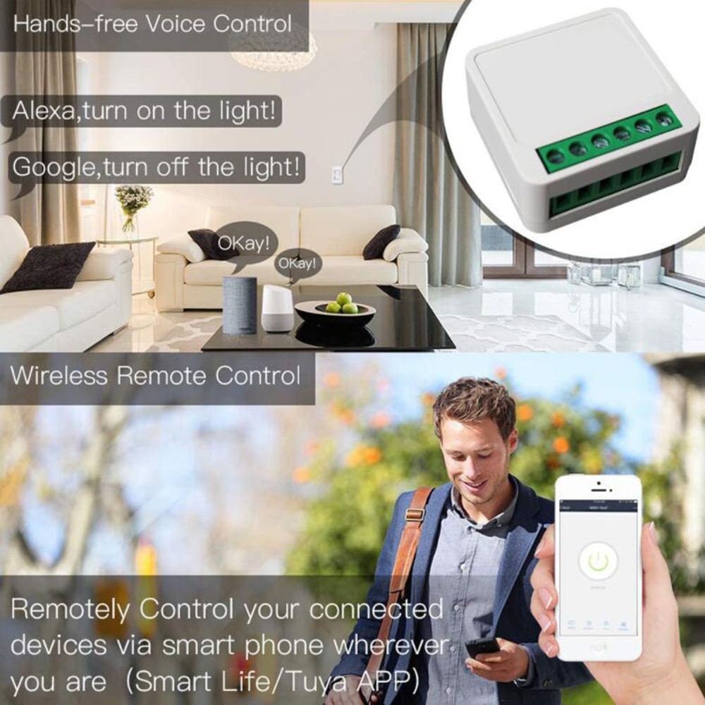 Tuya Mini Smart Switch Smart Home Two Way Remote Control 16A DIY Wifi Switch Via Smart Life APP Work with Alexa Google Home