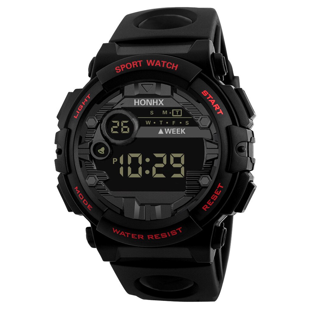 HONHX luxe hommes LED montre numérique Date Sport hommes en plein air montre électronique loisirs Sport LED montre relogio numérique: Red