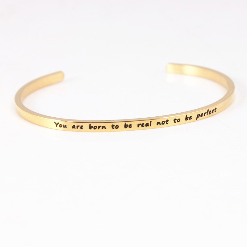 Trend Quotes Mantra Bracelets 316L Stainless Steel Open Cuff Bangle Women Gold Inspirational Jewelry Bracelets: You are born to be r