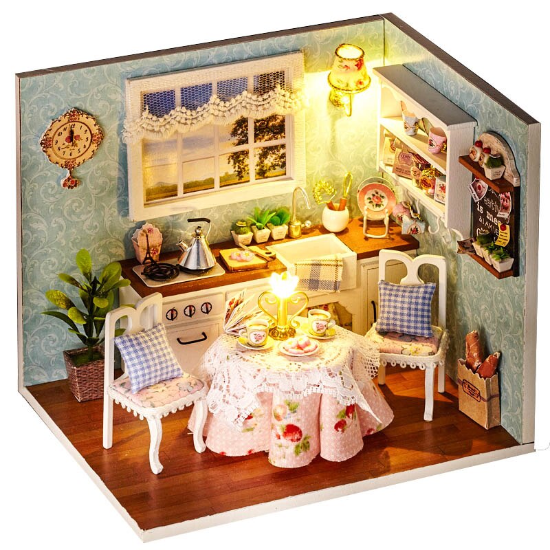 Doll House Furniture Diy Miniature 3D Wooden Miniaturas Dollhouse Toys for Children Birthday Casa Kitten Diary H013