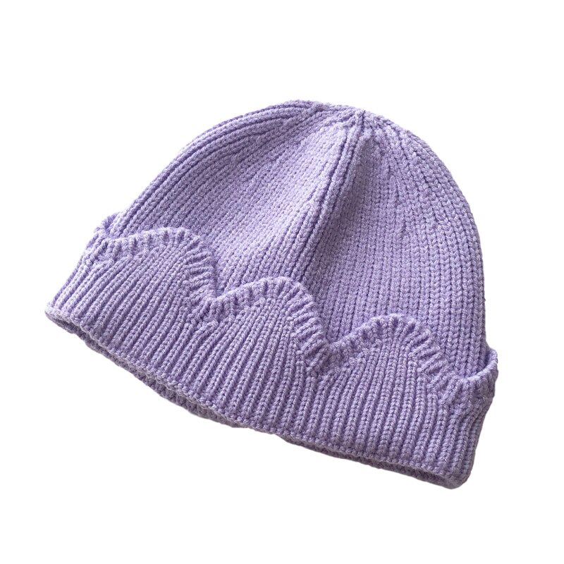 Krone babyhue strikket børnehue til piger drenge hatte varm vinter baby hue småbørnshætte enfant kasket 1-3y 1pc: Lavendel