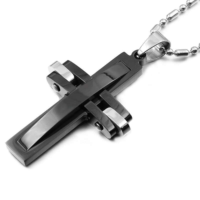 ATGO Black Cross Jewelry Charm chain Women's/Men's Stainless steel Necklaces For Boys And Girls Lover