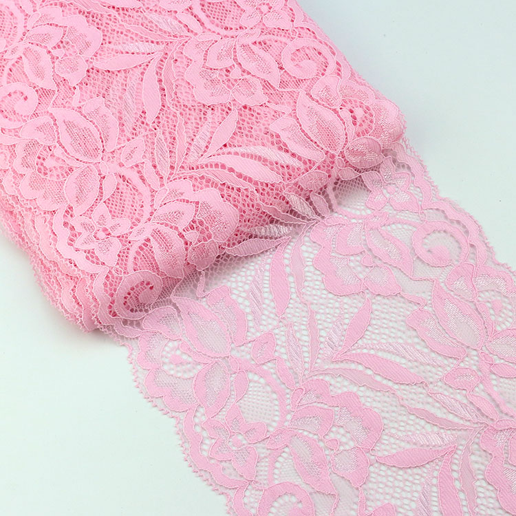 15cm Soft Elastic Floral Pattern Lace Ribbon DIY Crafts Supplies Lace Tape Dress Clothing Top Bra Decoration White Lace Trimming: Pink