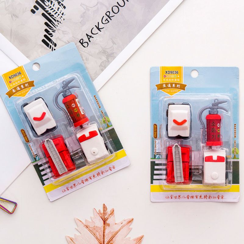 4 unids/set extintor de camión de bomberos goma borrador Kawaii papelería suministros escolares corrección estudiante niños