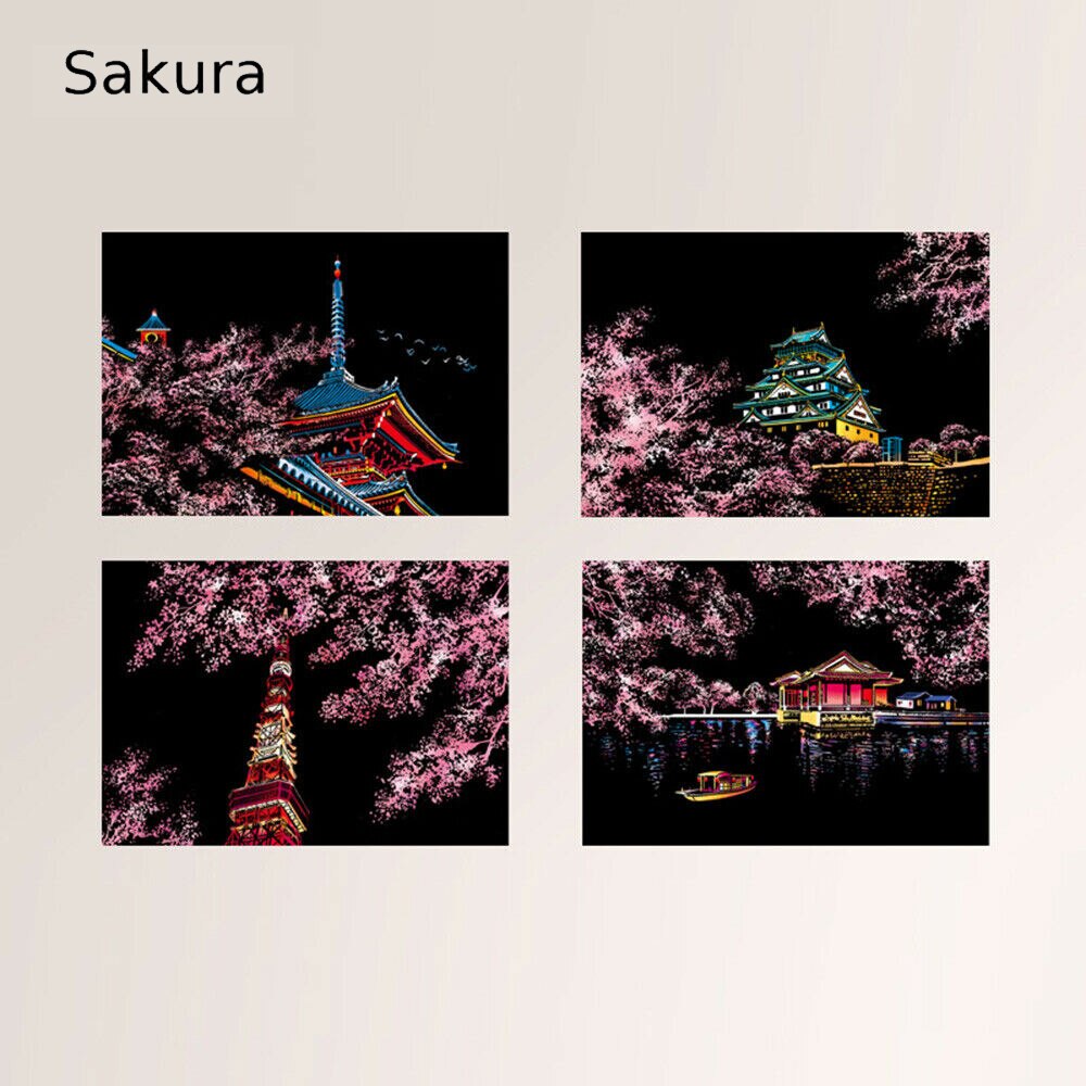 Adult Kids Scratch DIY Art Painting Paper With Drawing DIY Stick Kit: Deep Blue