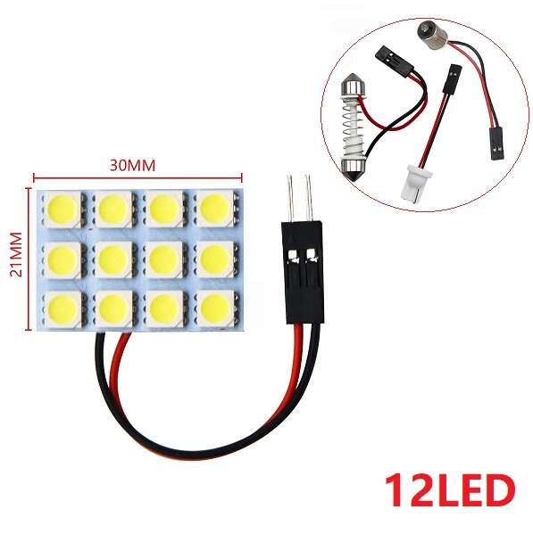 6 9 12 15 24 SMD 5050 LED Auto Panel de luz lectura bombilla tipo cúpula Interior del coche techo mapa lámpara T10 W5W C5W C10W Festoon 3 Base adaptadora: Verde