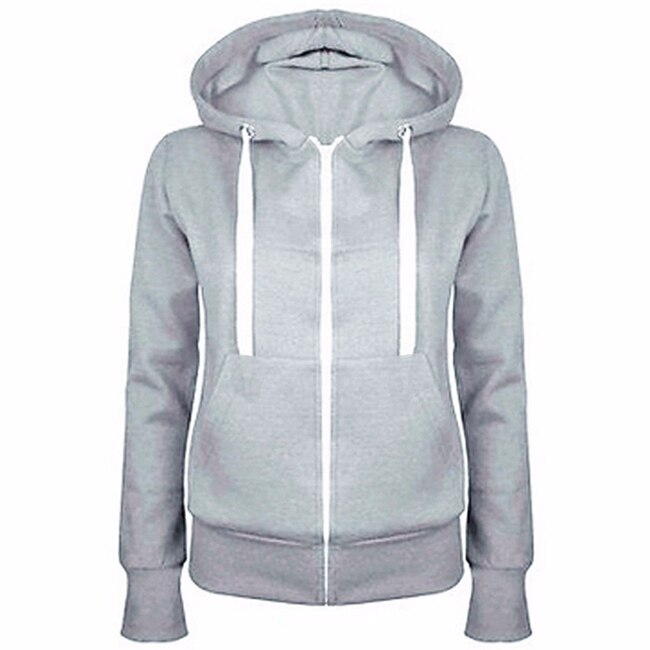 Sweat-shirt à capuche pour femmes, décontracté, à manches longues, avec fermeture éclair, à la , pour le Sport, le Skateboard, automne et printemps: Grey / S