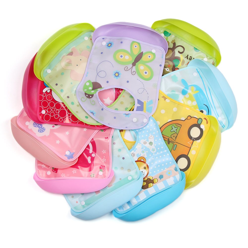 Cute Cartoons Bibs for Baby Children Waterproof EVA Removable Washable Bib Feeding Apron Saliva Bib Towel Accessories
