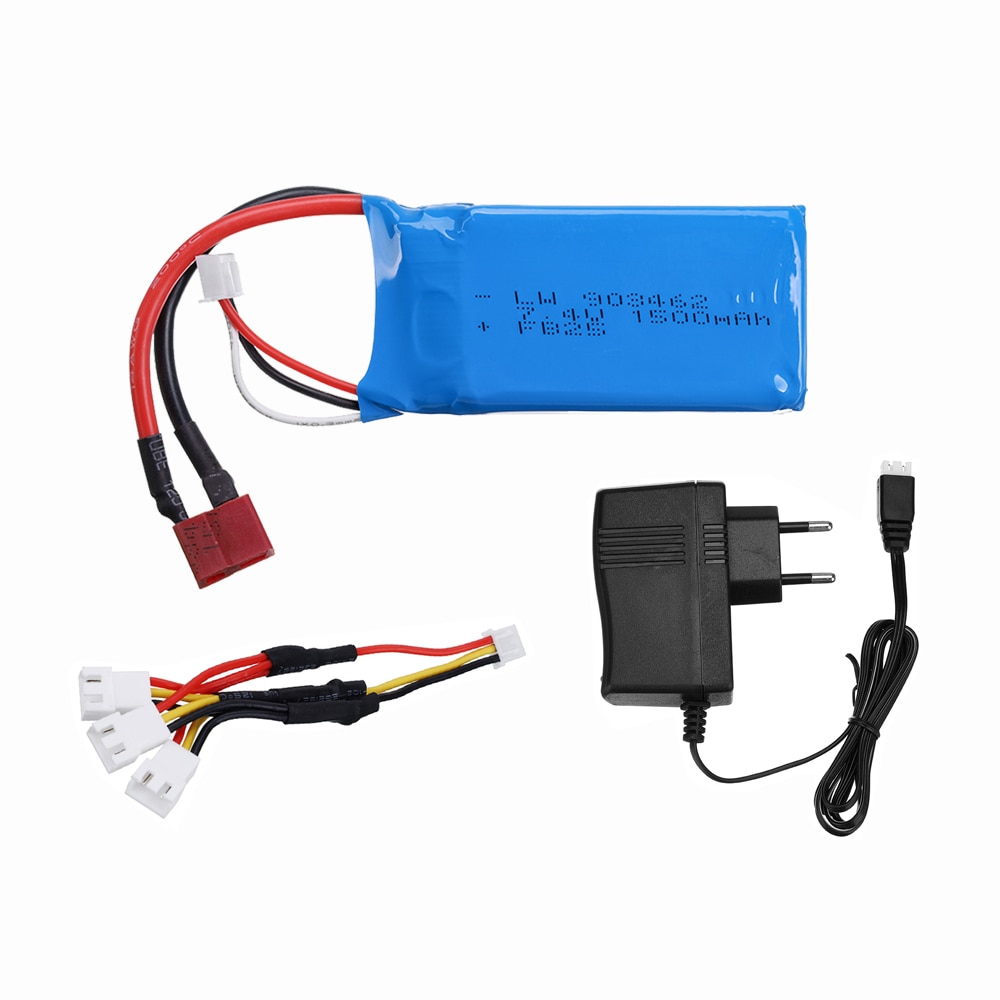 Mise à niveau de 7.4v batteries lipo 1500 2s pour wltoys  a959-b  a969-b  a979-b  k929b rc desert truck car, pièces de rechange et chargeur: 1 pièce 3 en 1 eu