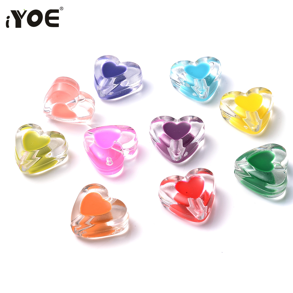 Iyoe 20 stück mehrfarbige, transparente bonbonherzperlen, süße acryl-abstandshalterperlen zur herstellung von schmuck, armbändern, halsketten und ohrringen