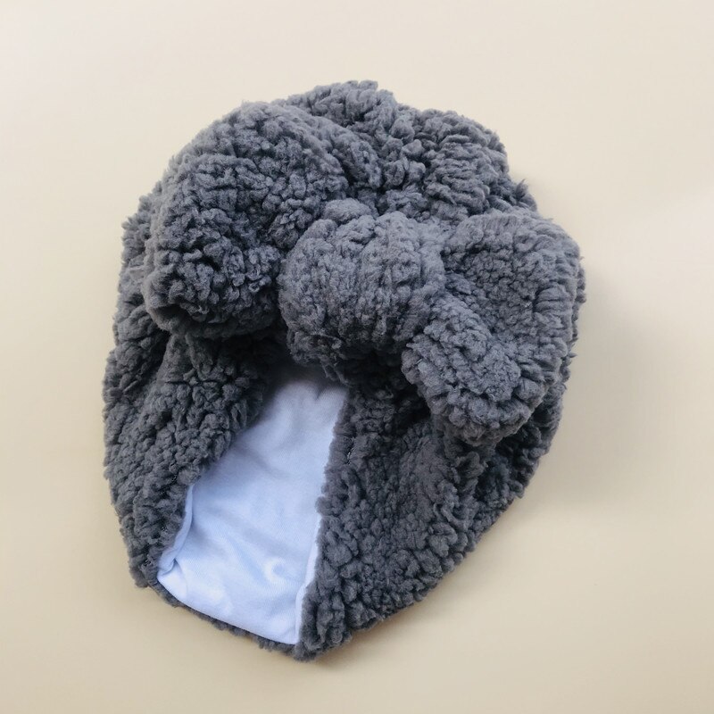 Chapeau à gros nœud en laine d&#39;agneau pour bébé fille, Turban, enveloppe la tête, Bonnet pour enfants, accessoires de photographie pour -né: Gris foncé