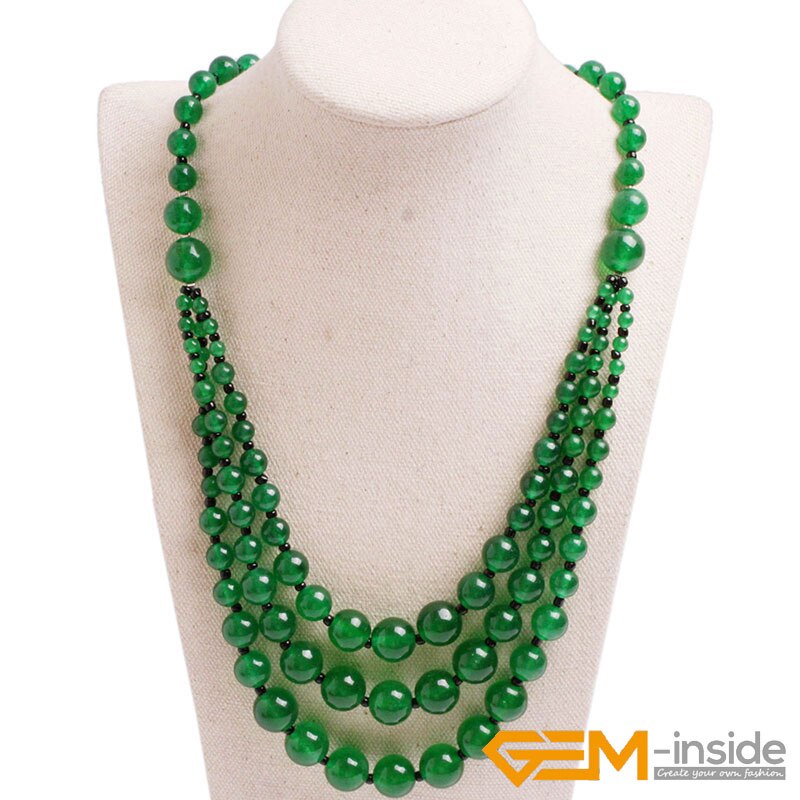 Handmade 8-12mm Beaded Stone Necklace Jewelry 19 inch DIY Long Necklace Jewelry For Women: green jade