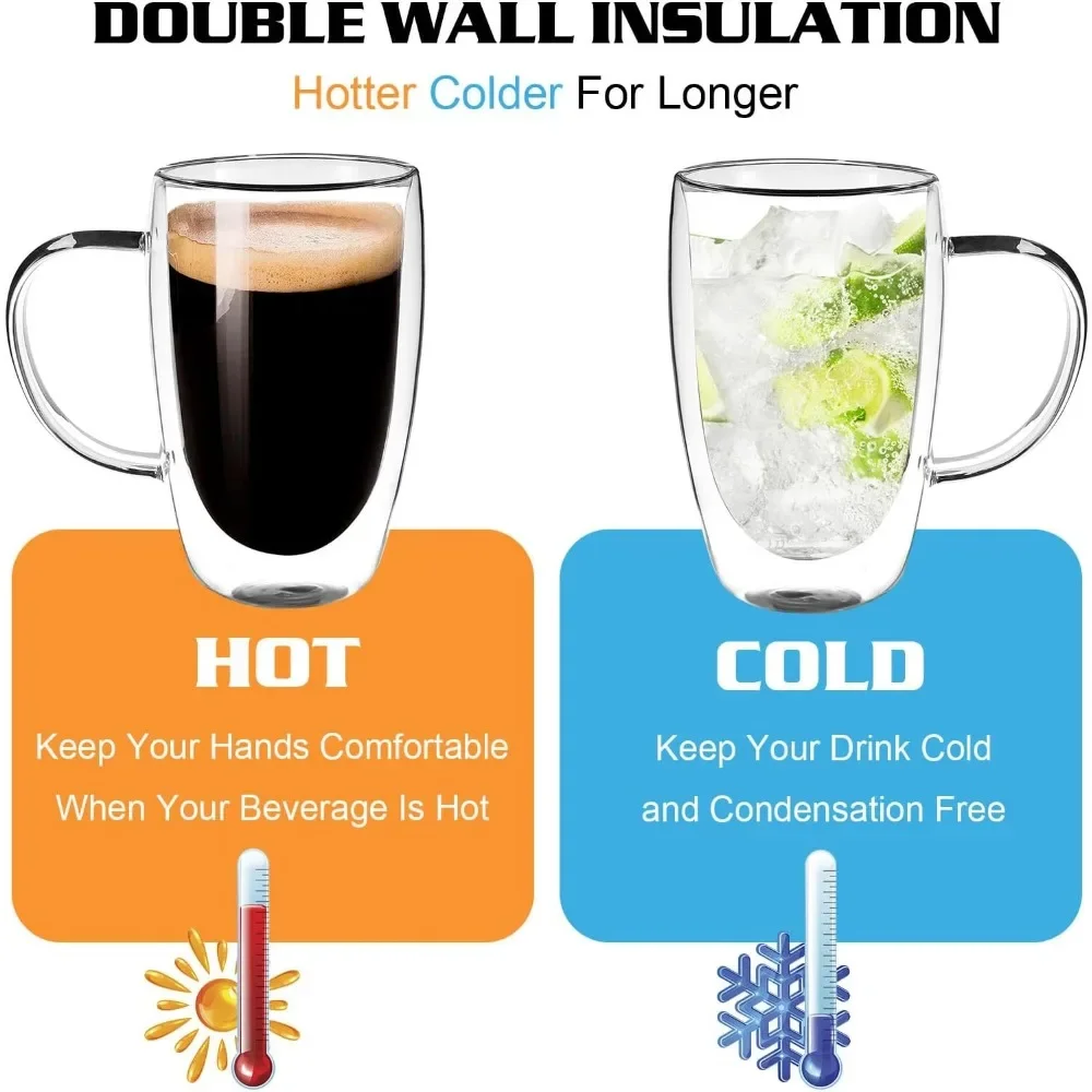 Dubbelwandige glazen beker koffiekopje koffiewaren mok transparante muur hoge borosilicaat waterbekers hittebestendig handvat espressokopje
