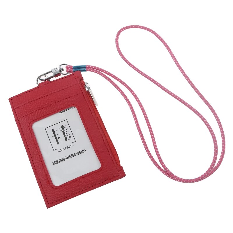 Vrouwen Visitekaarthouder Portemonnee Mannen Pu Lederen Id Kaarten Houders Case Neck Strap Lanyard Dames Mode Mini Slanke Portefeuilles: Rood