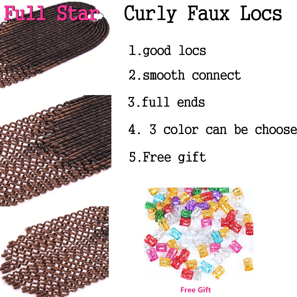 Synthetic Crochet Braid Hair Style 1-6 pack Micro Faux Locks Curly Ends Hair Extensions Full Star 100g Ombre Black Brown Color