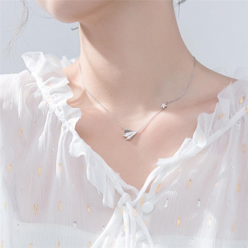 Childhood Paper Plane Simple Student Clavicle Chain 925 Sterling Silver Temperament Personality Female Necklace SNE151