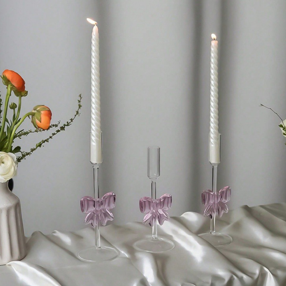 Hoher Kerzenhalter, eleganter Hochzeitskerzenhalter mit Schleife, stilvoll für Partys, Hochzeiten, Heimdekoration