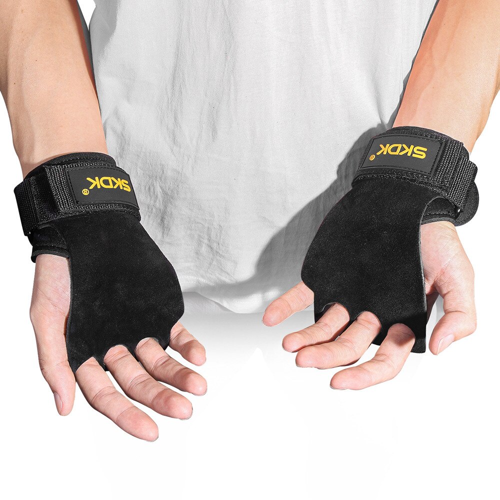 Läder styrkelyftshandskar gym träning halkskydd handflatan skydd crossfit styrkelyft marklyft handledslindor stöd