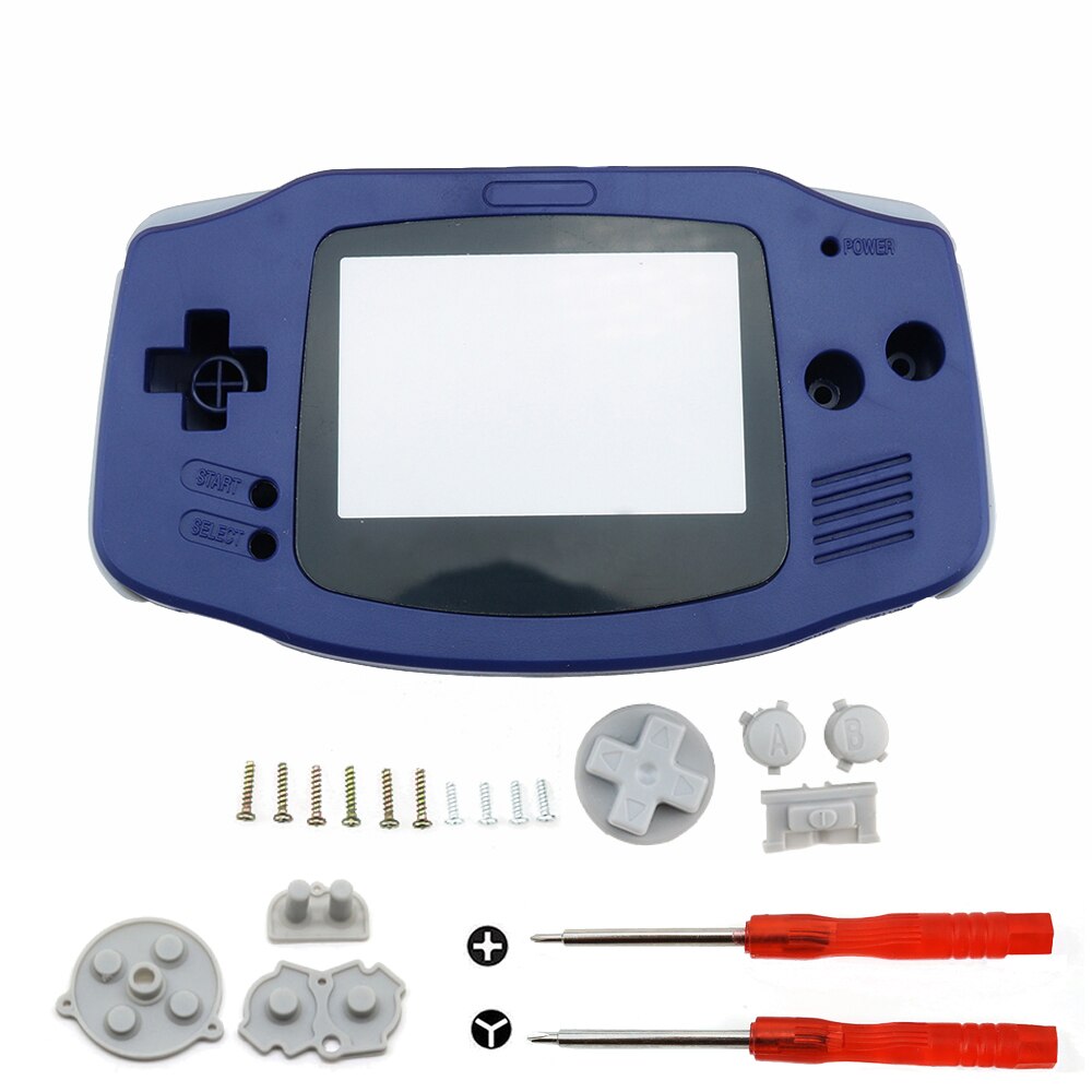 YuXi DIY Full set housing shell cover case w/ conductive rubber pad buttons and Screwdriver for GameBoy Advance for GBA console: Blue