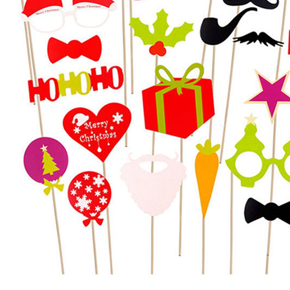 27pcs/set Christmas Photo Booth Props DIY Party Supplies Funny Party Lips Hat Antlers Glasses Beard HOHOHO Paper Photo Props