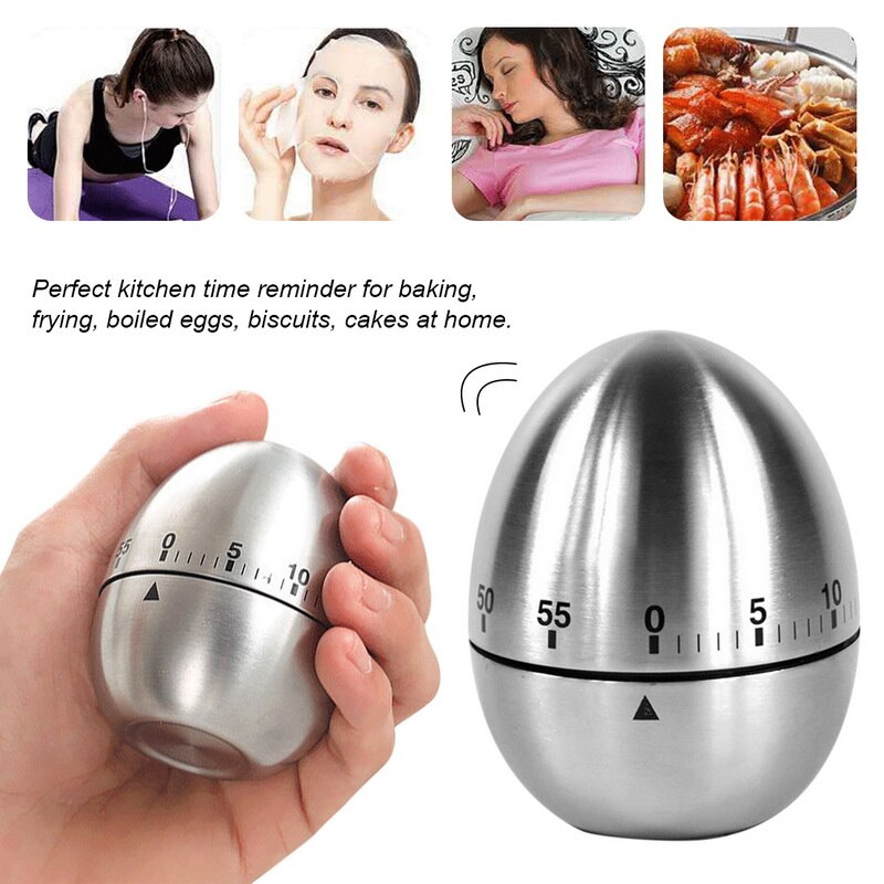 Kitchen Timer Manual Stainless Steel Egg Shaped Mechanical Rotating Alarm With 60 Minutes For Cooking For Kitchen
