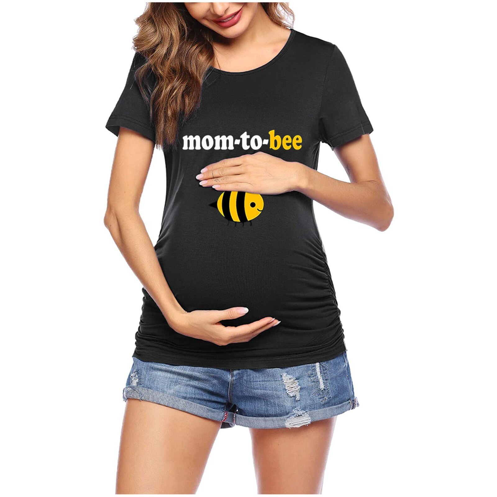 Zomer Tees Vrouwen Moederschap Korte Mouwen Cartoon Honeybee Tops T-shirt Zwangerschap Kleding T Shirts Voor Zwangere Vrouwen