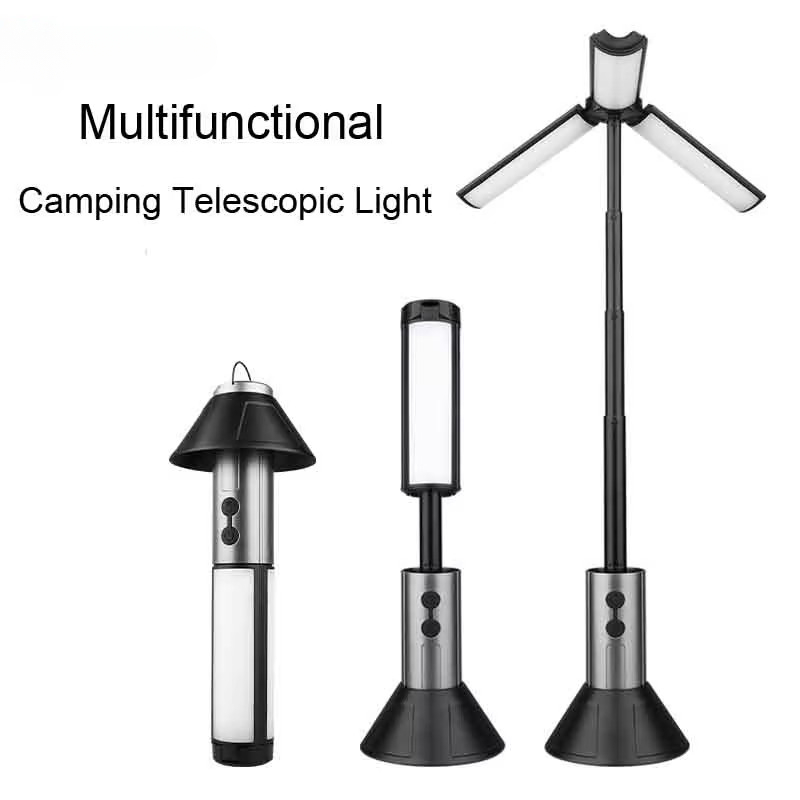 Luz de Camping plegable, linterna portátil, linterna telescópica, linterna de Camping recargable por USB, lámpara para tienda de campaña al aire libre con Base de soporte