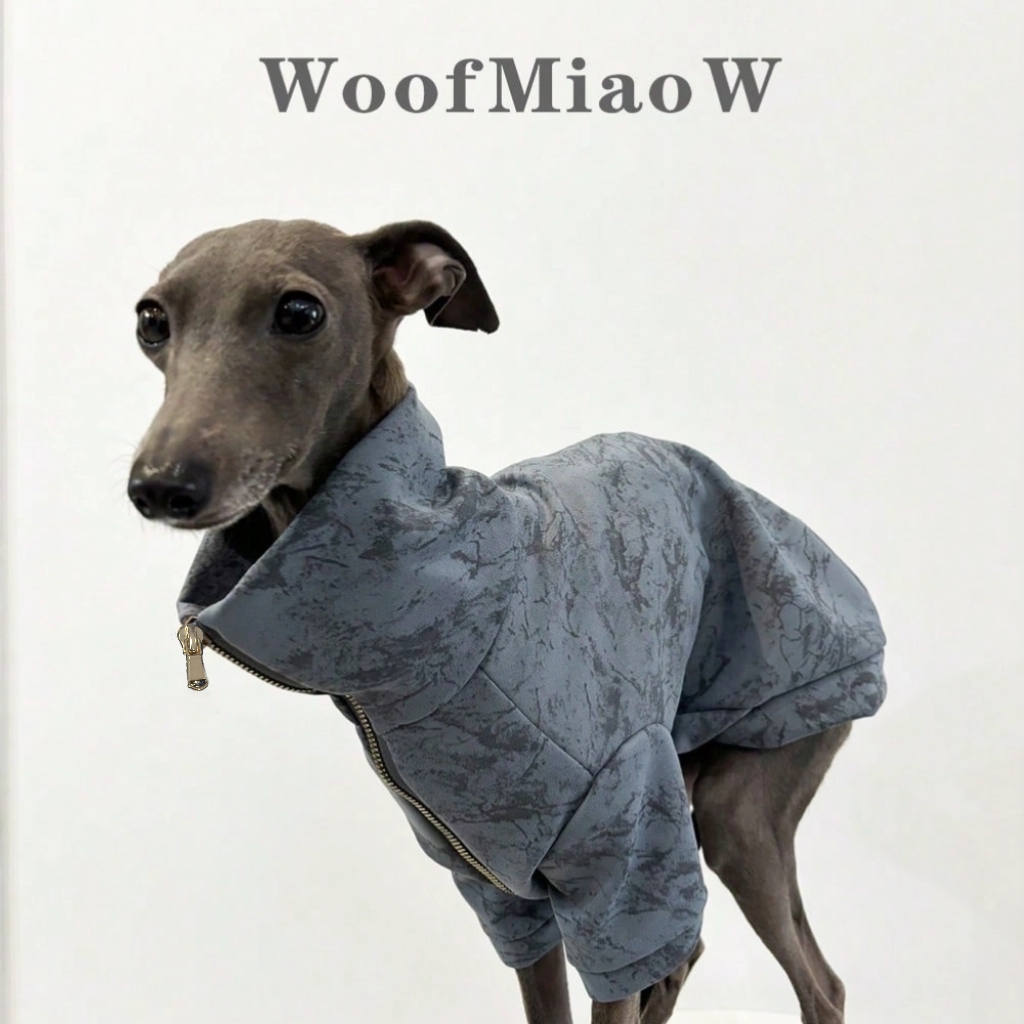 Italian Greyhound and Whippet clothing deep blue print zipper jacket outerwear windproof and warm stylish clothes: XXL / Blue