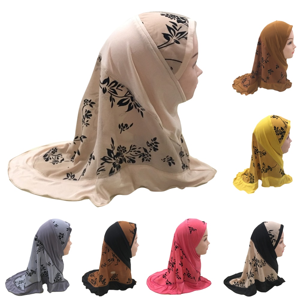 Muslim Kids Girls Hijab Hat One Piece Amira Islamic Instant Ready To Wear Hijabs Headscarf Turban Caps Scarf Shawl Wrap Prayer