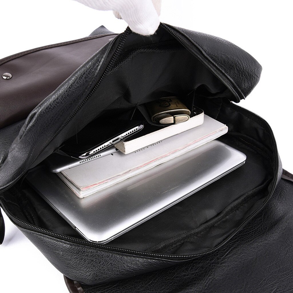 Leather Pu Backpack Men's Laptop Backpack Retro Unisex Student School Bag Multifunctional School Travel Waterproof Men's Bag
