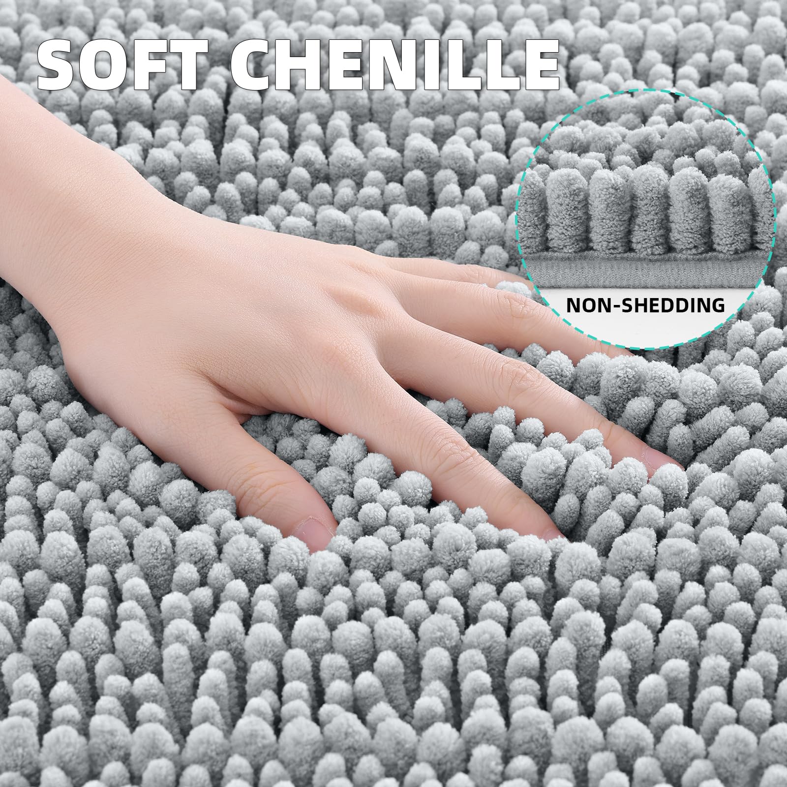 Hapihappy Chenille Bath Mat Luxury Bath Mat Soft Thick Absorbent Bathroom Mat Non-Slip Machine Wash Plush Bath Mats for Bathroom