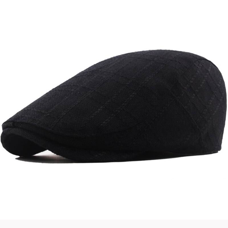 HT3193 hombres boinas para mujeres ropa de algodón sombrero de la boina ajustable Retro Ivy vendedor de tapa plana Primavera Verano hombre mujer boina Retro Pac: Black Back Button