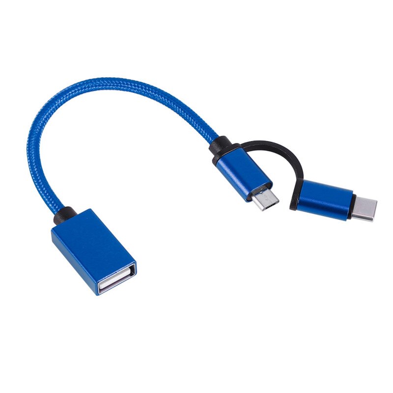 2 en 1 OTG téléphone portable adaptateur câble Nylon tresse USB 3.0 à Micro USB Type C convertisseur de synchronisation de données pour Samsung S10 S10 + Xiaomi: Blue