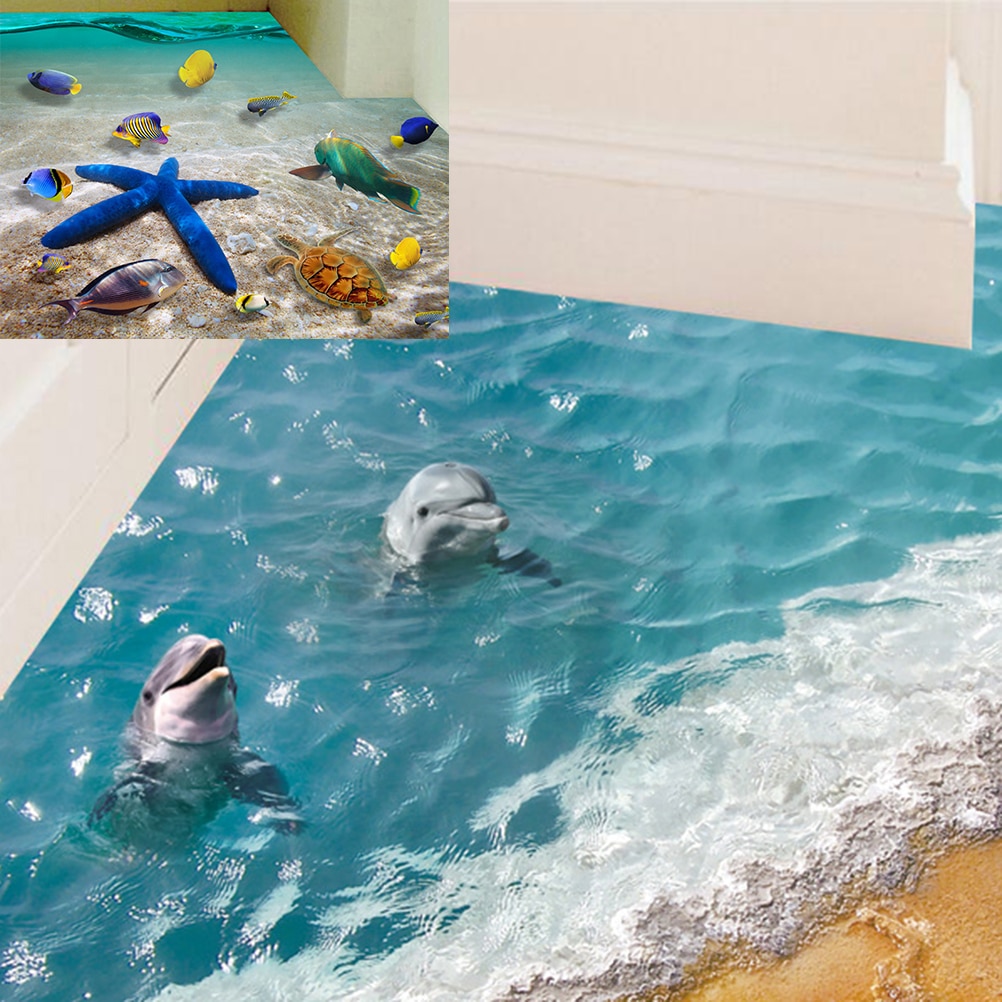 3D Dolfijn Floor Stickers Waterdicht Badkamer Zeester Muurstickers Vloer Sticker Tegels Voor Kinderkamer Decoratie Benodigdheden