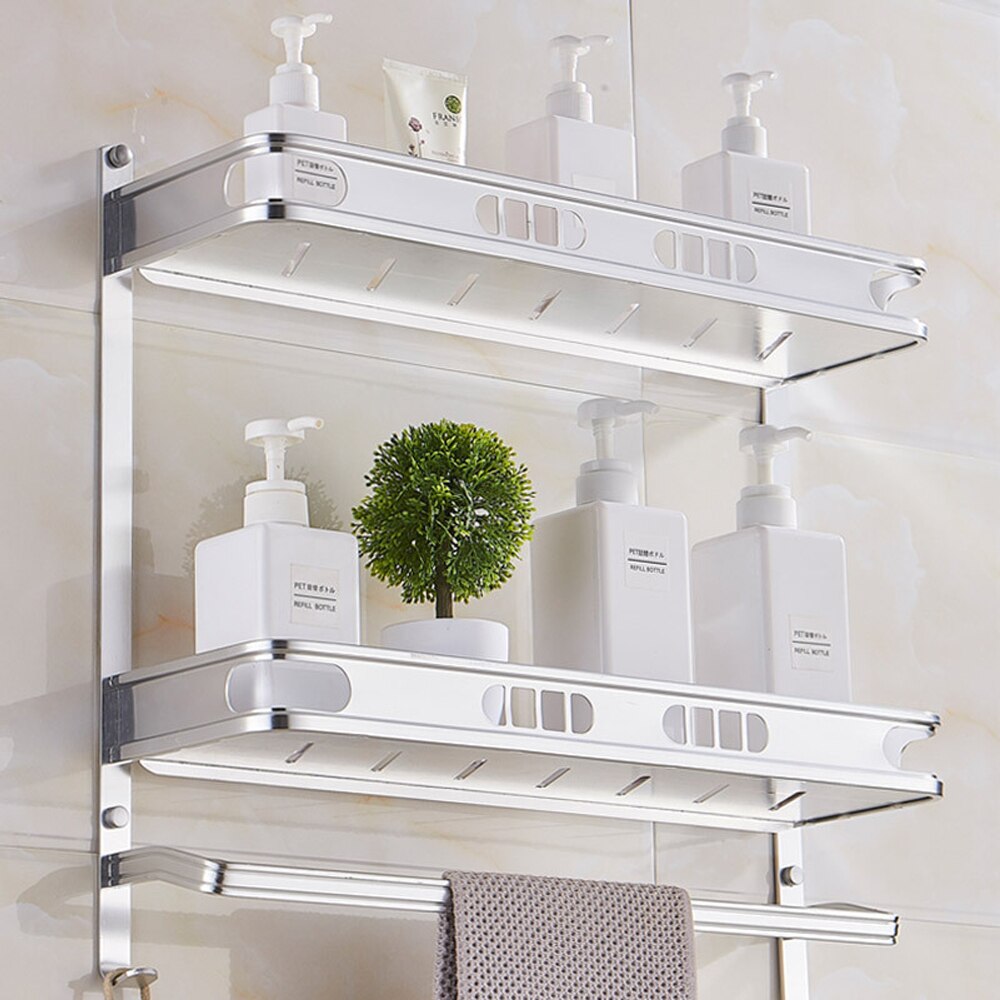 Punch-Free For Bathroom Accessories Space Aluminum Black Multifunctional Single And Double Layer Storage Rack Shower Shelves