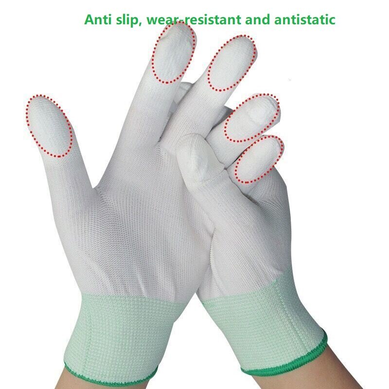 12 Paar/Dutzend Nylon-PU-Fingerbeschichtete Handschuhe, weißer Handschuh, antistatische Handschuhe, saubere Strickhandschuhe