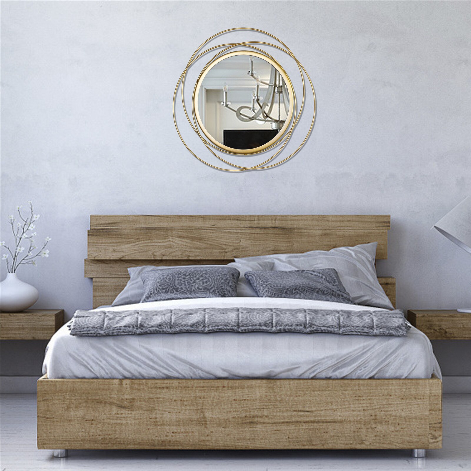 Wall Mirror Golden Geometric Circular Wall Hanging Mirror Living Room Office Decorative Mirror Housewarming Party Wedding