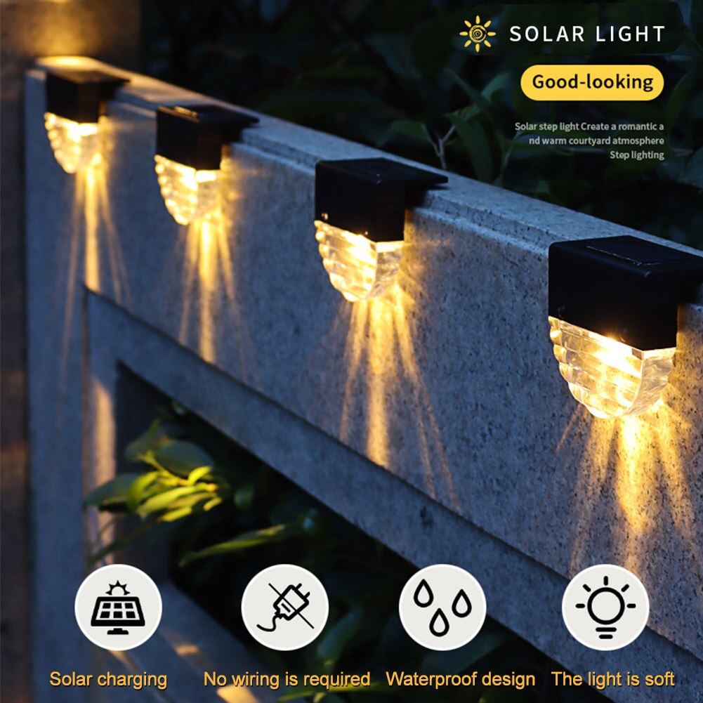 4pcs Solar Deck Lights Garden Decor Battery Powered Landscape Patio Auto On Off Balcony ABS IP55 Waterproof Fence Pathway