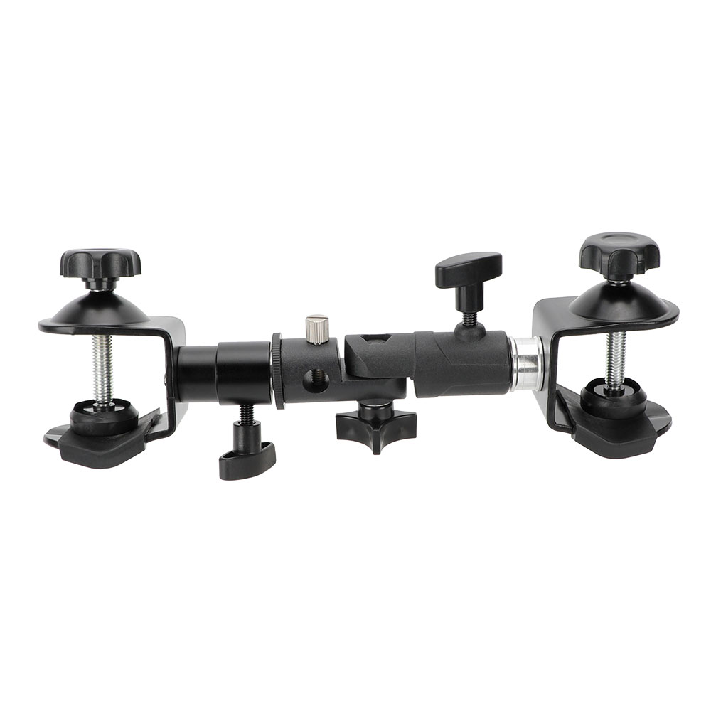 KIMRIG Double Metal Super Clamp Articulating Magic Arm Clip With Umbrella Holder Light Stand For Umbrella Monitor LED Light: black