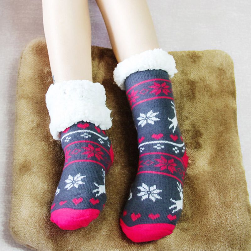 Chaussettes chaudes d'hiver, chaussettes d'intérieur en polaire thermique extra-chaudes, extensibles pour l'hiver, chaussettes antidérapantes en peluche épaisse pour la maison, chaussettes de noël