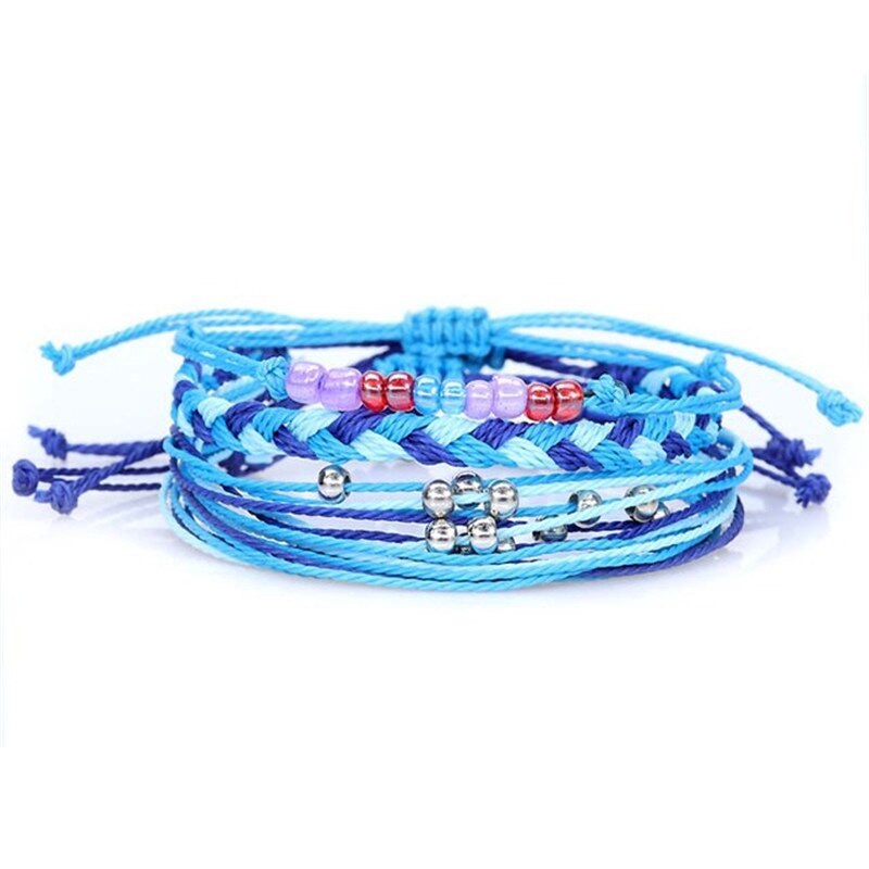 4 pièces/ensemble Boho perles colorées à la main multi-couche cire ligne Bracelet femmes plage surf été vêtements bijoux accessoires: MS544