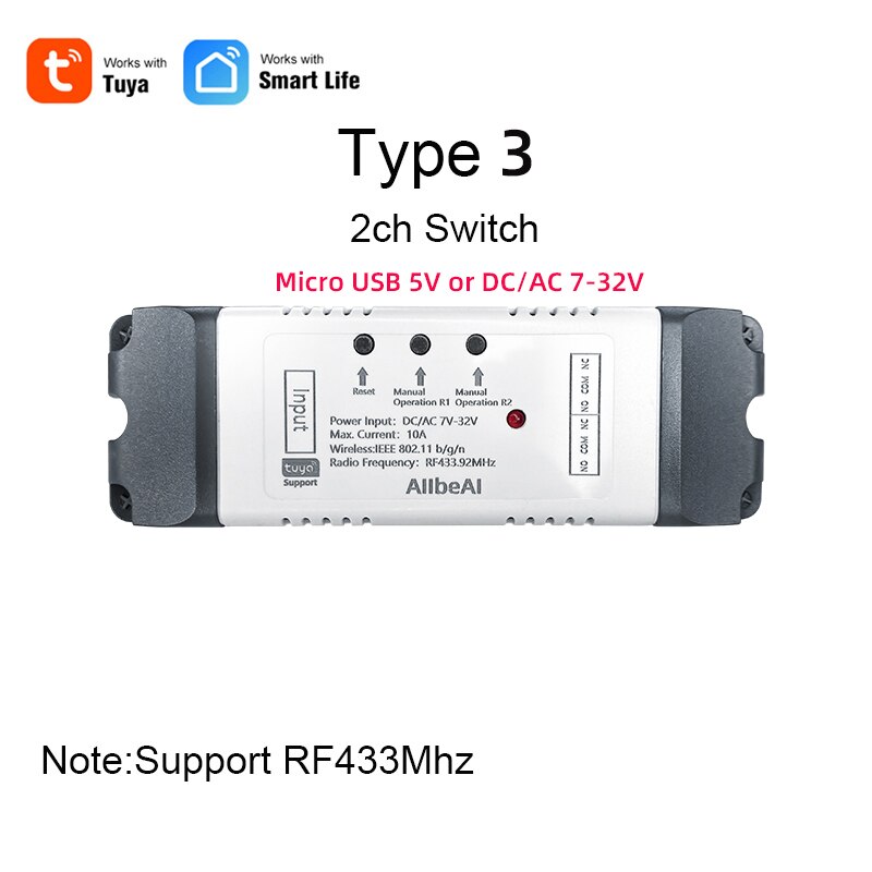 Tuya smartlife  dc 12v 24v 32v wifi trådløs bryter, intelligent modulrelé, inching-modus, alexa google hjem  rf433 fjernkontroll: type 3