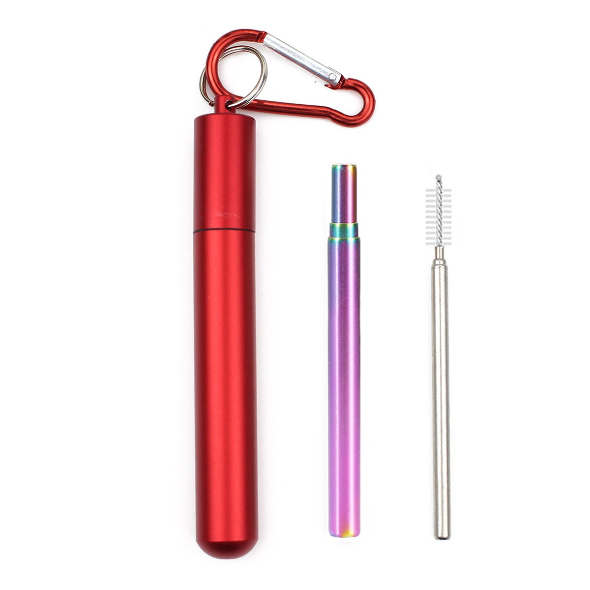 Reusable Stainless Steel Straws with Aluminum Keychain Case Cleaning Brush Collapsible Telescopic Portable Drinking Straws