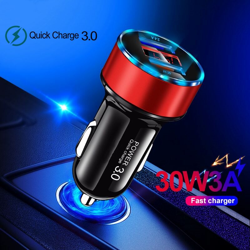 30W Car Charger Quick Charge 4.0 3.0 Universal LED Display Dual USB For iPhone 11 Xiaomi Mobile Phone Charger Fast Car-Charger