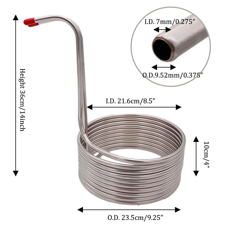 25ft (7.62 m) refroidisseur de moût Super efficace avec raccord de tuyau d'arrosage 3/8 "(9.52) OD 304SS refroidisseur de moût d'immersion de brassage à la maison