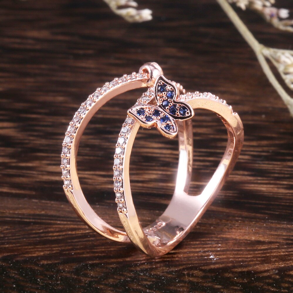 Wedding Hollow Out Vlinder Cz Ring Voor Vrouwen Officieel Voorstel Bloem Blad Ring Wedding Bands Met Uniek